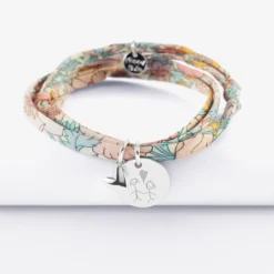 Hot HappyBulle Bracelet 3 tours Liberty personnalisé médaille gravée argent 15 mm et breloque petit coeur bombé 7 mm - x Atelier Wagram Argent rhodié 925