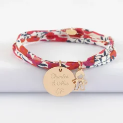 Online HappyBulle Bracelet 3 tours Liberty personnalisé médaille gravée plaqué or 19 mm et breloque petit garçon zircon 12 mm Plaqué or 18k
