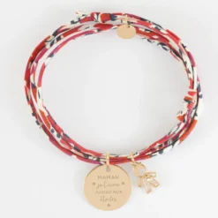 Online HappyBulle Bracelet 3 tours Liberty personnalisé médaille gravée plaqué or 19 mm et breloque petit garçon zircon 12 mm Plaqué or 18k