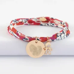 Online HappyBulle Bracelet 3 tours Liberty personnalisé médaille gravée plaqué or 19 mm et breloque petit garçon zircon 12 mm Plaqué or 18k