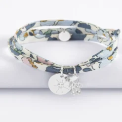 Outlet HappyBulle Bracelet 3 tours Liberty personnalisé médaille gravée argent 15 mm et breloque petite fille scintillante 12 mm Argent rhodié 925