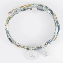 Outlet HappyBulle Bracelet 3 tours Liberty personnalisé médaille gravée argent 15 mm et breloque petite fille scintillante 12 mm Argent rhodié 925