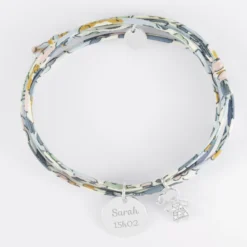 Outlet HappyBulle Bracelet 3 tours Liberty personnalisé médaille gravée argent 15 mm et breloque petite fille scintillante 12 mm Argent rhodié 925