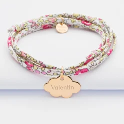 New HappyBulle Bracelet 3 tours Liberty personnalisé prénom médaille gravée plaqué or nuage 20x14 mm Plaqué or 18k