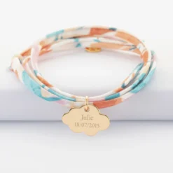 New HappyBulle Bracelet 3 tours Liberty personnalisé prénom médaille gravée plaqué or nuage 20x14 mm Plaqué or 18k