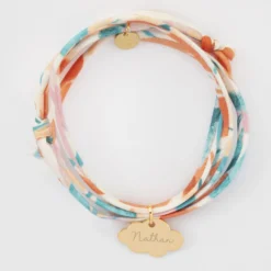 New HappyBulle Bracelet 3 tours Liberty personnalisé prénom médaille gravée plaqué or nuage 20x14 mm Plaqué or 18k
