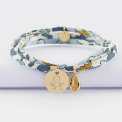 Clearance HappyBulle Bracelet 3 tours Liberty personnalisé médaille gravée plaqué or 15 mm et breloque coquillage cauri 10 mm Plaqué or 18k