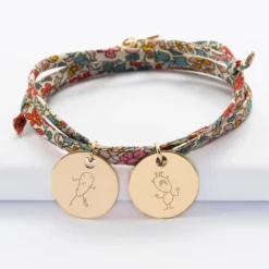 Sale HappyBulle Bracelet 3 tours Liberty personnalisé 2 médailles gravées plaqué or 19 mm Plaqué or 18k