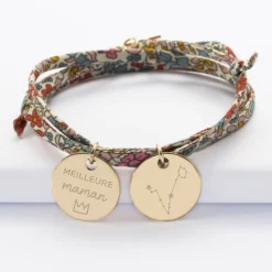 Sale HappyBulle Bracelet 3 tours Liberty personnalisé 2 médailles gravées plaqué or 19 mm Plaqué or 18k
