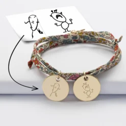 Sale HappyBulle Bracelet 3 tours Liberty personnalisé 2 médailles gravées plaqué or 19 mm Plaqué or 18k