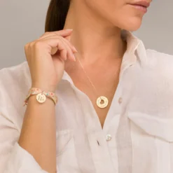 Discount HappyBulle Bracelet 3 tours Liberty personnalisé médaille gravée plaqué or 15 mm - Nos petits imparfaits Plaqué or 18k