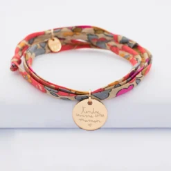 Discount HappyBulle Bracelet 3 tours Liberty personnalisé médaille gravée plaqué or 15 mm - Nos petits imparfaits Plaqué or 18k