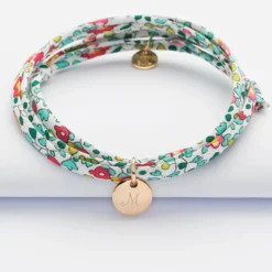 Best HappyBulle Bracelet 3 tours Liberty personnalisé initiale médaille gravée plaqué or 10 mm - Nos petits imparfaits