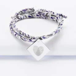 HappyBulle Bracelet 3 tours Liberty personnalisé médaille gravée argent dormeuse losange 25x25 mm - Nos petits imparfaits