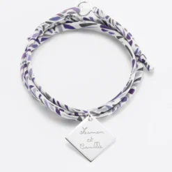 HappyBulle Bracelet 3 tours Liberty personnalisé médaille gravée argent dormeuse losange 25x25 mm - Nos petits imparfaits