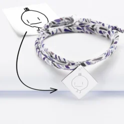 HappyBulle Bracelet 3 tours Liberty personnalisé médaille gravée argent dormeuse losange 25x25 mm - Nos petits imparfaits