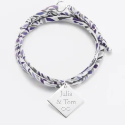 HappyBulle Bracelet 3 tours Liberty personnalisé médaille gravée argent dormeuse losange 25x25 mm - Nos petits imparfaits
