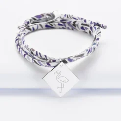 HappyBulle Bracelet 3 tours Liberty personnalisé médaille gravée argent dormeuse losange 25x25 mm - Nos petits imparfaits