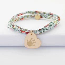 Outlet HappyBulle Bracelet 3 tours Liberty personnalisé médaille gravée plaqué or dormeuse coeur 19x21 mm Plaqué or 18k