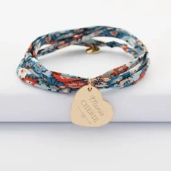 Outlet HappyBulle Bracelet 3 tours Liberty personnalisé médaille gravée plaqué or dormeuse coeur 19x21 mm Plaqué or 18k
