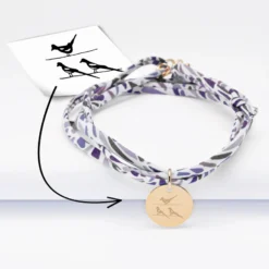 HappyBulle Bracelet 3 tours Liberty personnalisé médaille gravée plaqué or 15 mm Plaqué or 18k