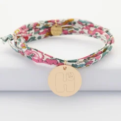 Outlet HappyBulle Bracelet 3 tours Liberty personnalisé médaille gravée plaqué or 19 mm - x Barbapapa Plaqué or 18k