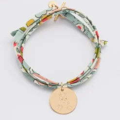 Outlet HappyBulle Bracelet 3 tours Liberty personnalisé médaille gravée plaqué or 19 mm - x Barbapapa Plaqué or 18k