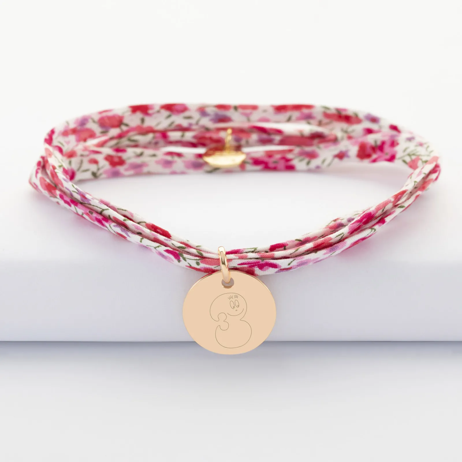 Discount HappyBulle Bracelet 3 tours Liberty personnalisé médaille gravée plaqué or 15 mm - x Barbapapa Plaqué or 18k
