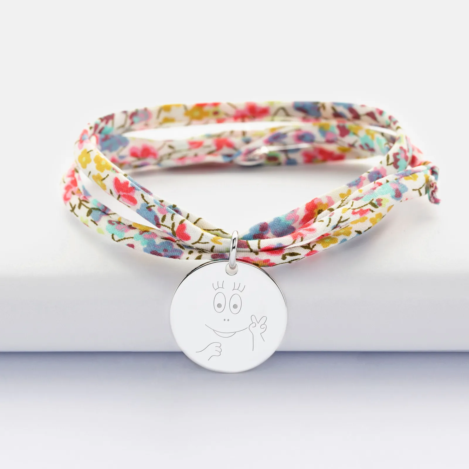 Best HappyBulle Bracelet 3 tours Liberty personnalisé médaille gravée argent 19 mm - x Barbapapa Argent rhodié 925