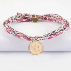 Hot HappyBulle Bracelet 3 tours Liberty personnalisé médaille vintage dentelée gravée plaqué or 17 mm Plaqué or 18k