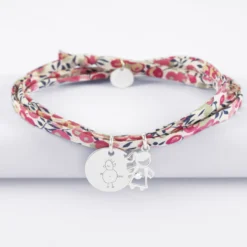 Clearance HappyBulle Bracelet 3 tours Liberty personnalisé médaille gravée argent 15 mm et breloque petite fille zircon 12 mm Argent rhodié 925