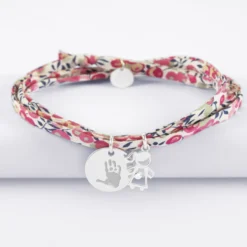 Clearance HappyBulle Bracelet 3 tours Liberty personnalisé médaille gravée argent 15 mm et breloque petite fille zircon 12 mm Argent rhodié 925