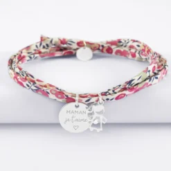 Clearance HappyBulle Bracelet 3 tours Liberty personnalisé médaille gravée argent 15 mm et breloque petite fille zircon 12 mm Argent rhodié 925