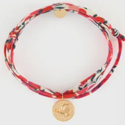 New HappyBulle Bracelet 3 tours Liberty personnalisé médaille gravée plaqué or colombe texturée 14 mm Plaqué or 18k