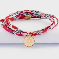 New HappyBulle Bracelet 3 tours Liberty personnalisé médaille gravée plaqué or colombe texturée 14 mm Plaqué or 18k