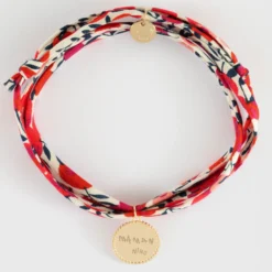 New HappyBulle Bracelet 3 tours Liberty personnalisé médaille gravée plaqué or colombe texturée 14 mm Plaqué or 18k