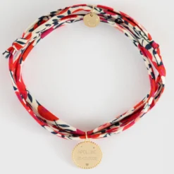New HappyBulle Bracelet 3 tours Liberty personnalisé médaille gravée plaqué or colombe texturée 14 mm Plaqué or 18k