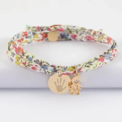 Discount HappyBulle Bracelet 3 tours Liberty personnalisé médaille gravée plaqué or 15 mm et breloque petit garçon scintillant 12 mm Plaqué or 18k