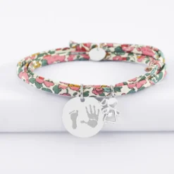 Clearance HappyBulle Bracelet 3 tours Liberty personnalisé médaille gravée argent 19 mm et breloque petite fille zircon 12 mm Argent rhodié 925