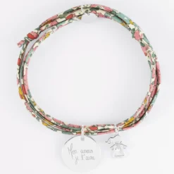 Clearance HappyBulle Bracelet 3 tours Liberty personnalisé médaille gravée argent 19 mm et breloque petite fille zircon 12 mm Argent rhodié 925