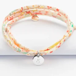 Best HappyBulle Bracelet 3 tours Liberty personnalisé initiale médaille gravée argent 10 mm Argent rhodié 925