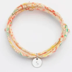 Best HappyBulle Bracelet 3 tours Liberty personnalisé initiale médaille gravée argent 10 mm Argent rhodié 925