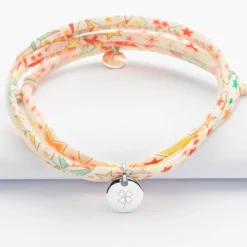 Best HappyBulle Bracelet 3 tours Liberty personnalisé initiale médaille gravée argent 10 mm Argent rhodié 925