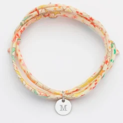 Best HappyBulle Bracelet 3 tours Liberty personnalisé initiale médaille gravée argent 10 mm Argent rhodié 925