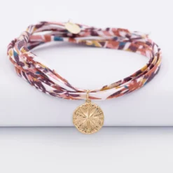 Clearance HappyBulle Bracelet 3 tours Liberty personnalisé médaille gravée plaqué or rose des vents texturée 14 mm Plaqué or 18k