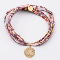 Clearance HappyBulle Bracelet 3 tours Liberty personnalisé médaille gravée plaqué or rose des vents texturée 14 mm Plaqué or 18k