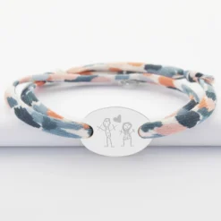 Sale HappyBulle Bracelet 2 tours Liberty personnalisé médaille gravée argent ovale 25x16 mm Argent rhodié 925