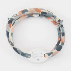 Sale HappyBulle Bracelet 2 tours Liberty personnalisé médaille gravée argent ovale 25x16 mm Argent rhodié 925