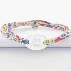 Sale HappyBulle Bracelet 2 tours Liberty personnalisé médaille gravée argent ovale 25x16 mm Argent rhodié 925