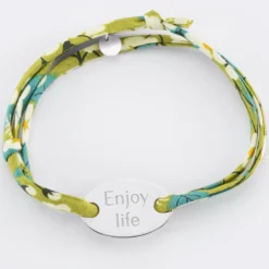 Sale HappyBulle Bracelet 2 tours Liberty personnalisé médaille gravée argent ovale 25x16 mm Argent rhodié 925